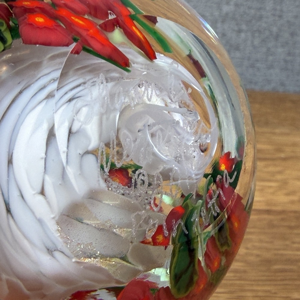 Shawn Messenger "Poinsettia" 2011 Signed Magnum Art Glass Floral Paperweight - Picture 8 of 10